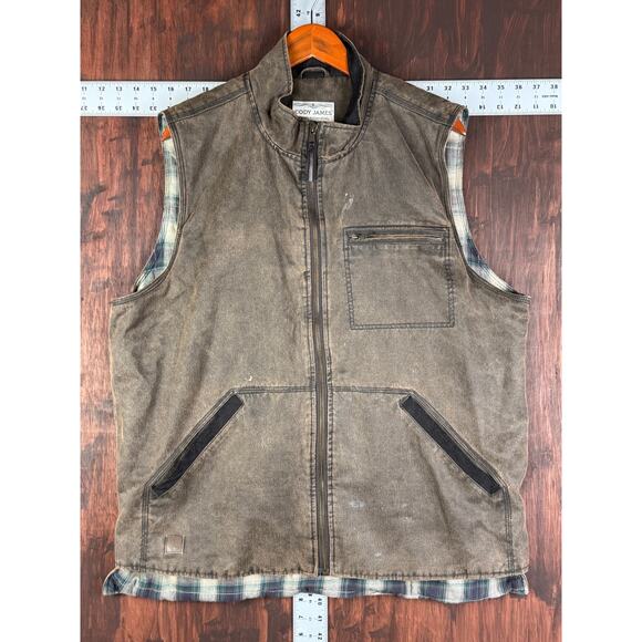 Cody James Dusty 3.0 Oil Coated Zip Up Vest Jacket Brown Plaid Liner Mens XL GUC - Picture 2 of 12